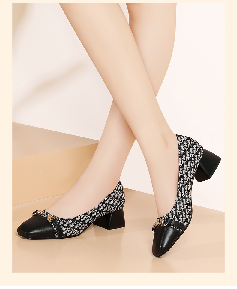 女士瓢鞋中跟夏季半根女士皮鞋方头真的皮单鞋女款穿的粗跟软皮一脚蹬