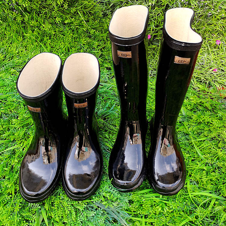 防汛雨靴上海牌黑色中高筒橡胶厚底雨鞋老式工矿靴男女水鞋棉内籿黑色