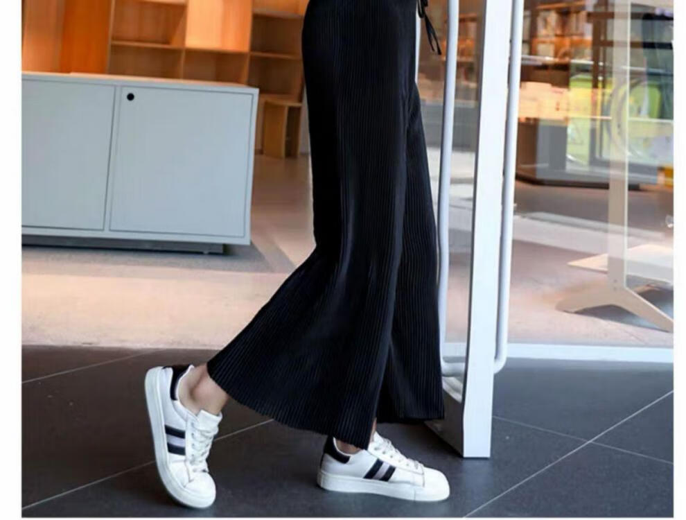 雪纺阔腿裤女学生高腰韩版显瘦大号码九分休闲裤女生春夏季穿的宽腿裤