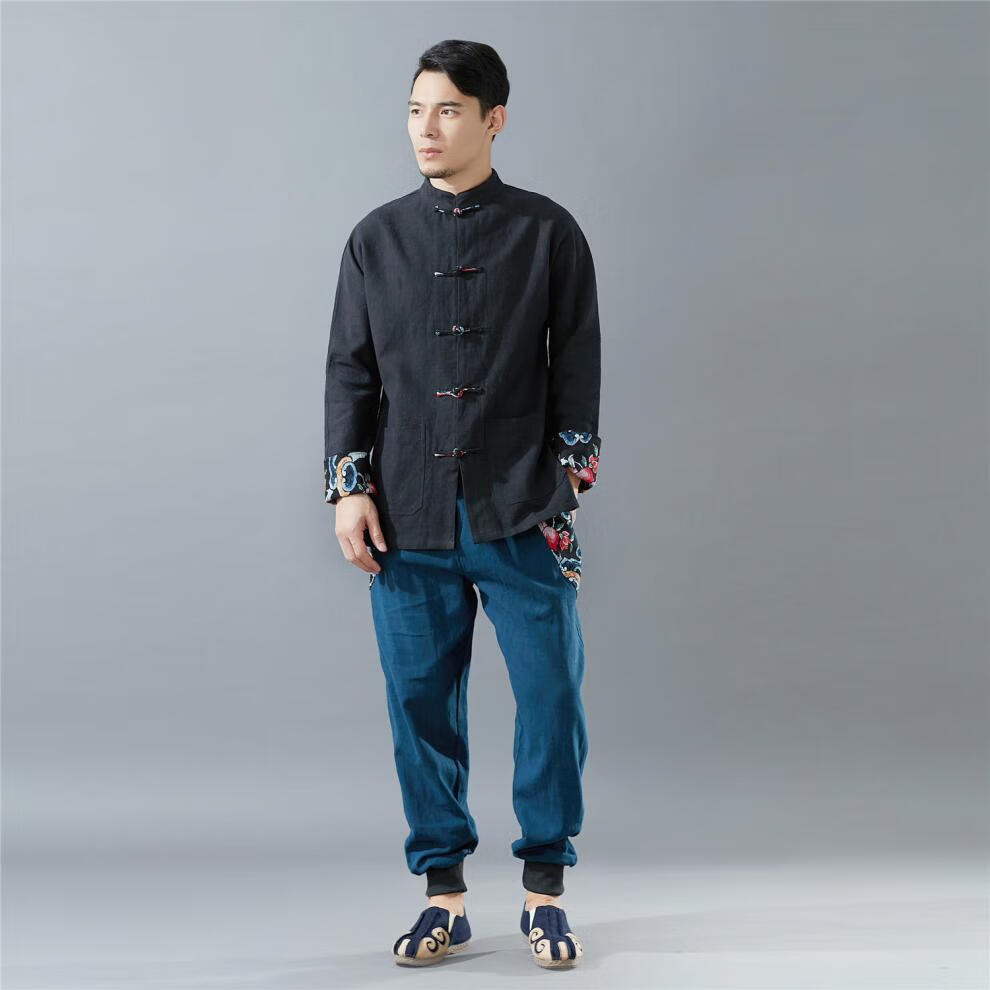 新中式服装男装2022春秋季新款男上衣单褂盘扣苎麻砂洗外套 白色 xl