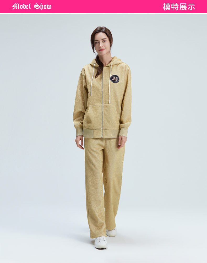 juicy couture橘滋2020春季新品金葱星星连帽卫衣运动休闲套装女 金色