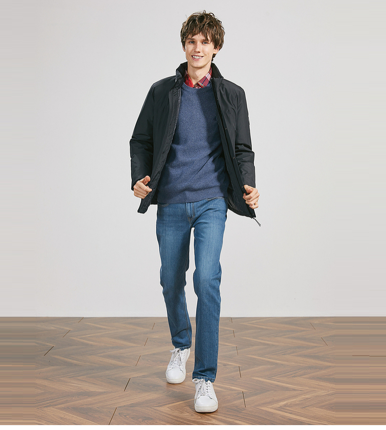 beanpole滨波冬季鹅绒服男士立领灰鹅绒拉链款羽绒外套轻商务 黑色