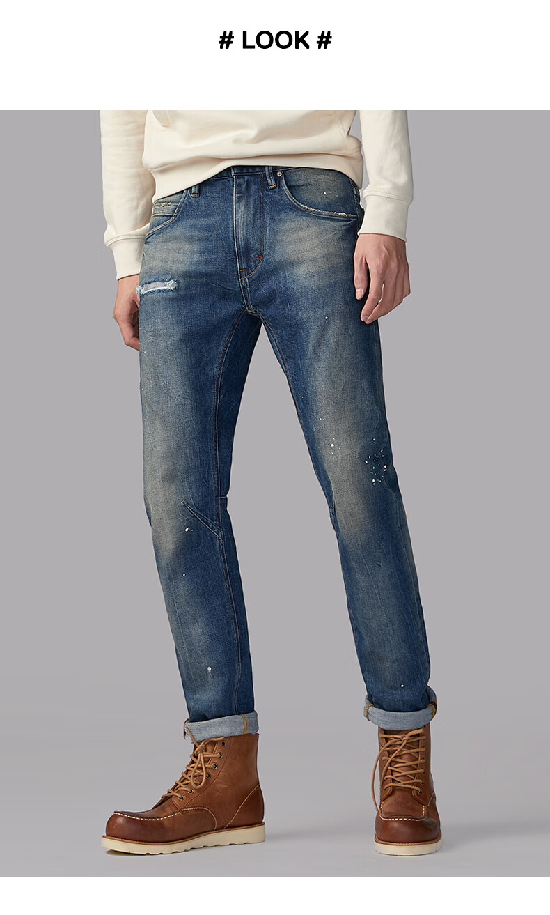 able jeans牛仔裤男街头破洞锥形裁剪立体大v裤小脚牛仔裤男 30