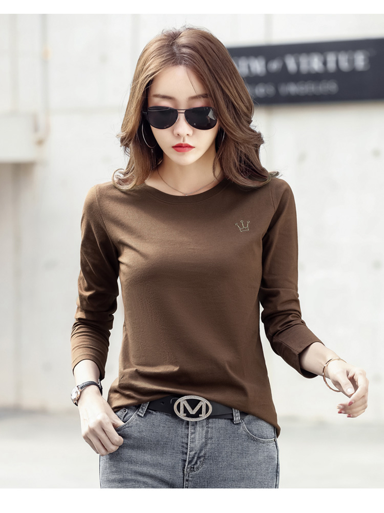 汗衫女款长袖t恤宽松大码秋衣棉妈妈打底t桖外穿上衣粉色l