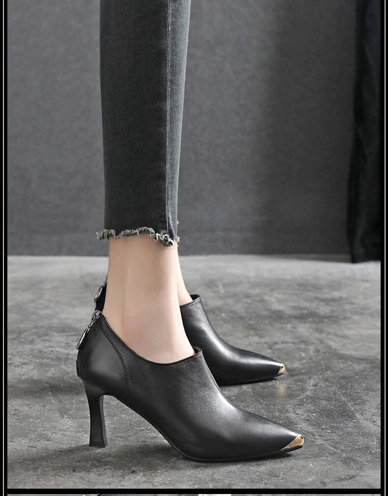 新品女士细高跟皮鞋女式细高跟单鞋深口女尖头细跟春秋女鞋软皮高跟