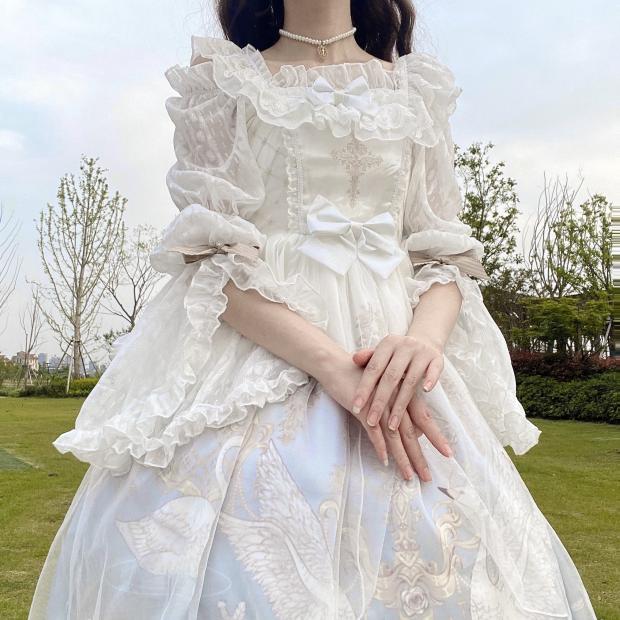 洛丽塔夏季成人lolita内搭雪纺衬衫女喇叭袖打底衫衬衣设计感小众上衣