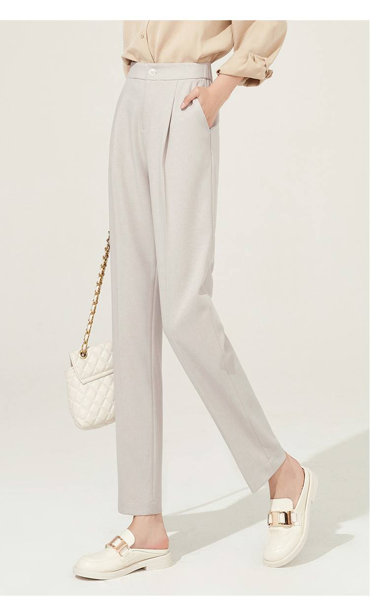 逸阳2022年春季新款西装裤女高腰宽松烟管哈伦九分西裤4671米色29