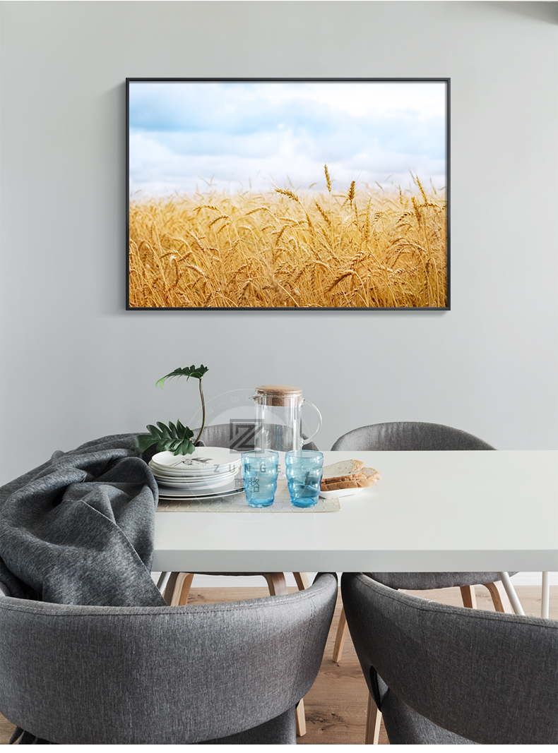 现代简约餐厅装饰画金色麦穗丰收寓意饭厅壁画田园风景背景墙挂画