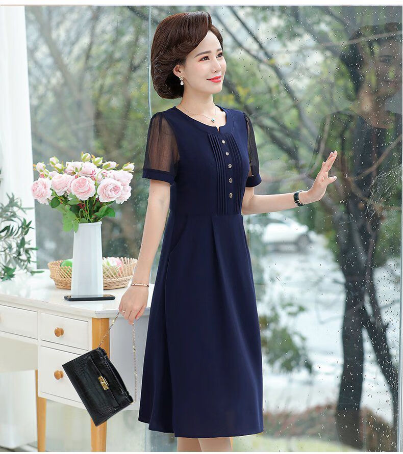 婆婆装婚礼服中年妈妈夏装洋气女夏喜婆婆婚宴装中老年夏季裙子结婚