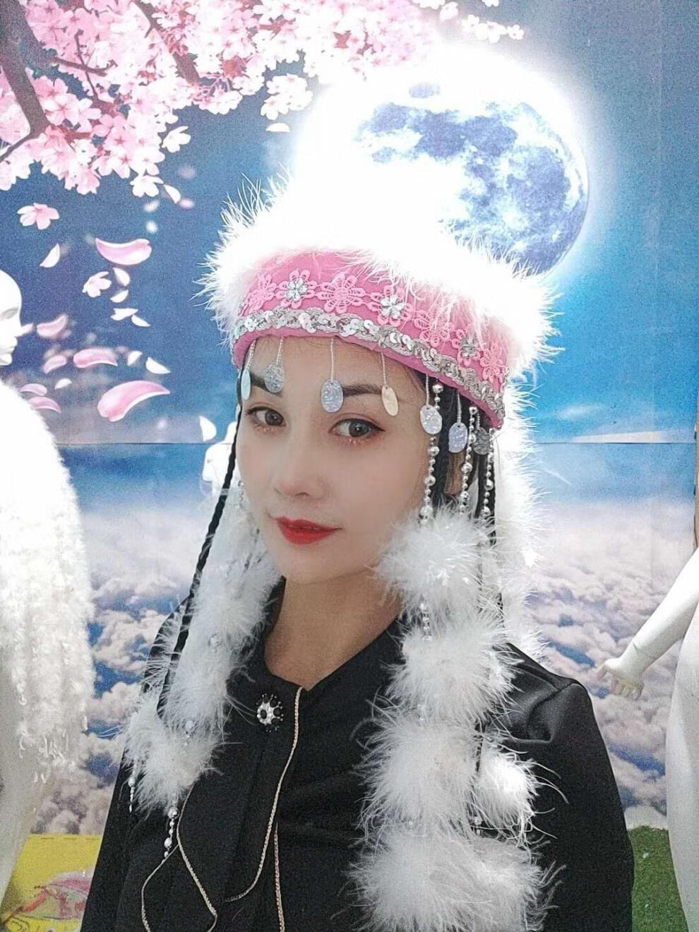 卡地兹慕黛飞花香妃头饰还珠格格之蝴蝶飞飞含香帽子简约版配饰 粉色