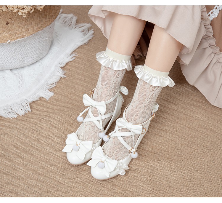 菲伊斯莉品牌交叉绑带洛丽塔鞋2022春季新款百搭高跟粗跟浅口单鞋女