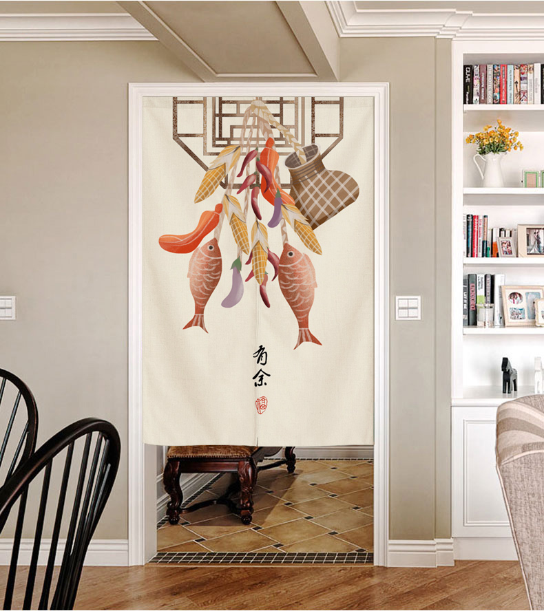 新中式门帘隔断帘阳台风水帘葫芦半截半帘免打孔厕所卧室装饰布艺柿柿