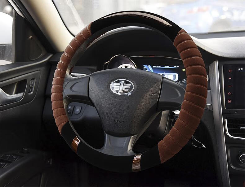 一汽奔腾t77t33x40x80b50b30evb70b90新能源冬季毛绒方向盘套把套灰色