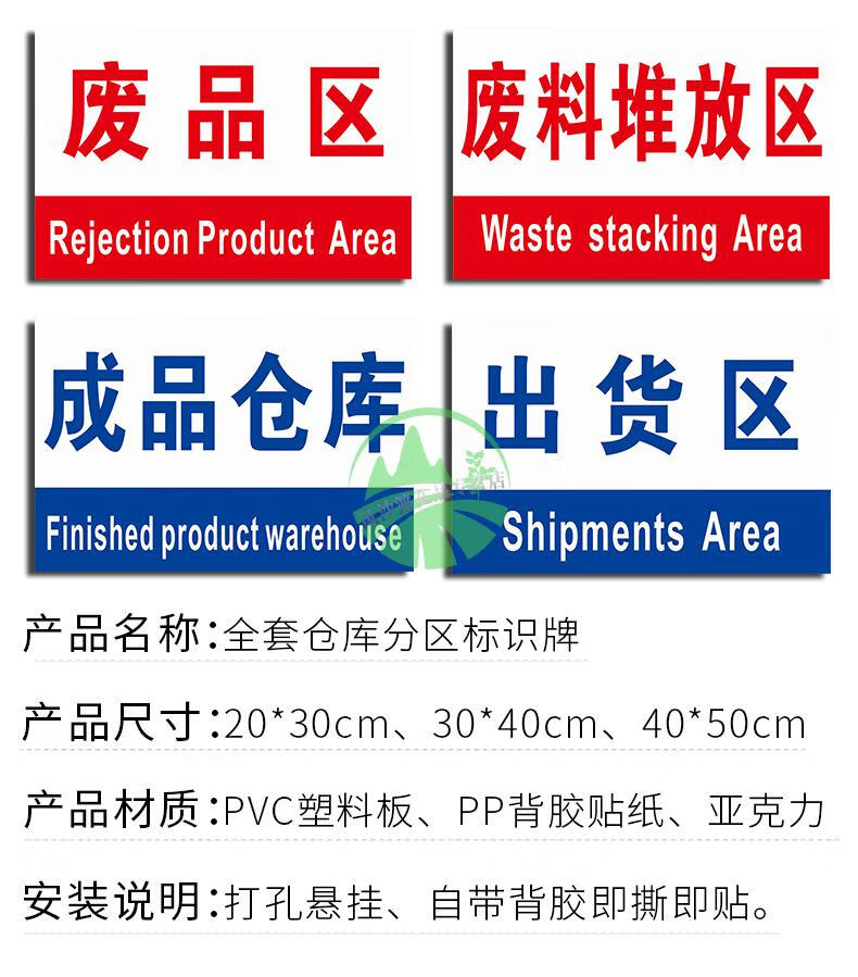 仓库标识牌分区牌工厂生产车间库房区域划分标志标示贴指示提示牌验厂