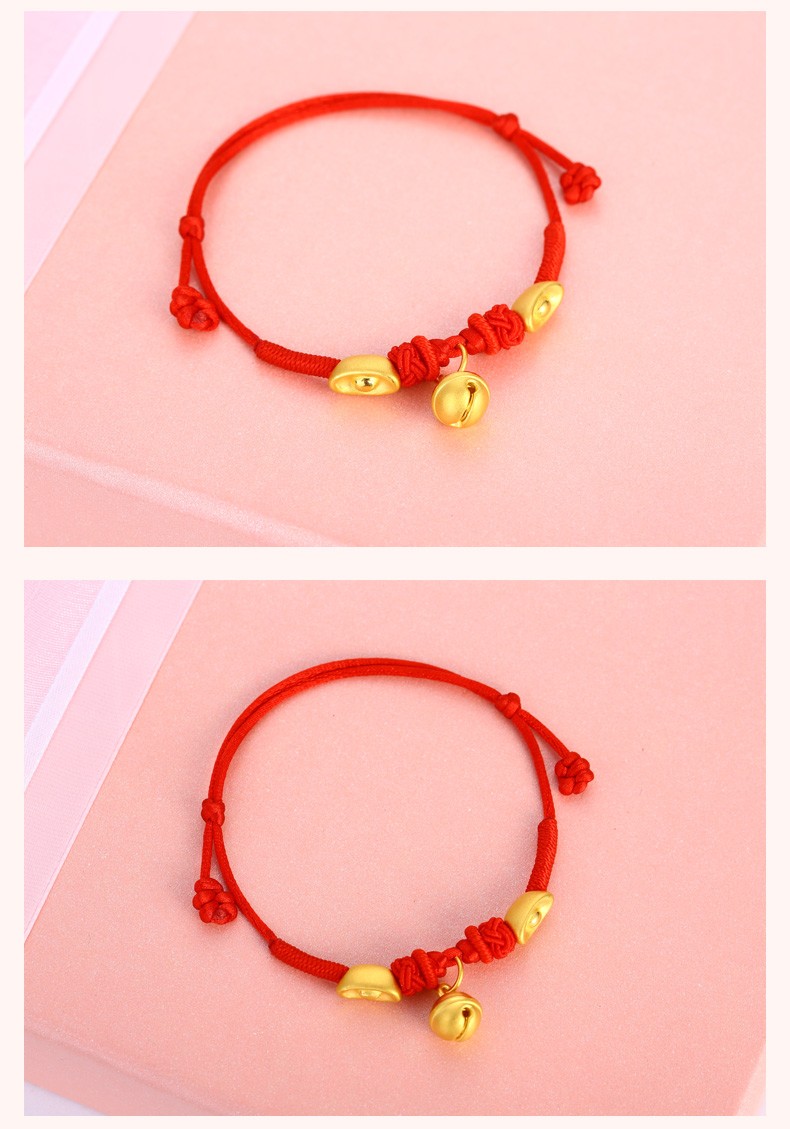 足金999铃铛宝宝脚链硬金小元宝转运珠红绳手链黄金婴儿手镯小孩儿童