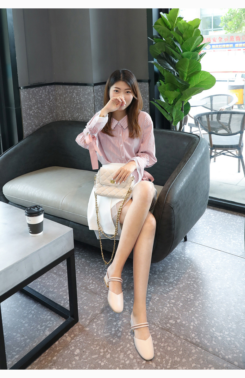 小码女鞋323334凉鞋女生夏天不累脚粗跟中跟包头半拖小号小脚罗马鞋