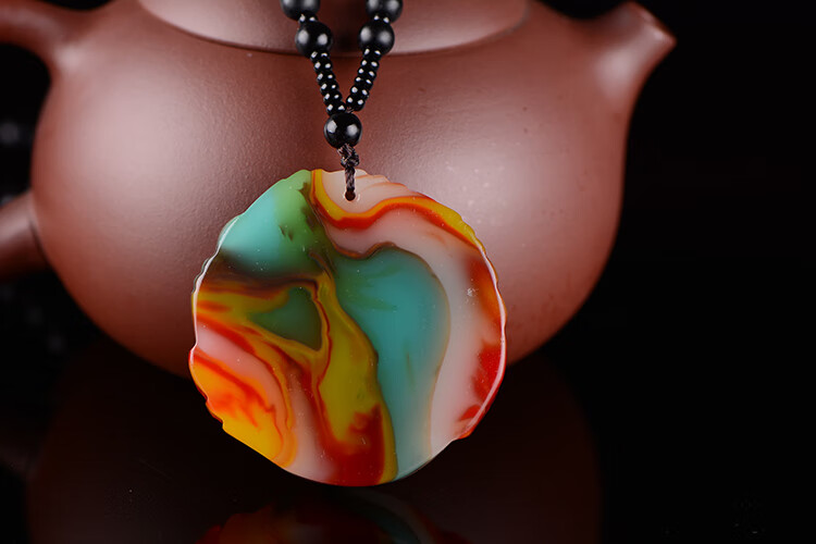 御漪 新疆和田玉水晶挂件彩玉貔貅吊坠情侣男女款玉坠项链礼物 彩玉款