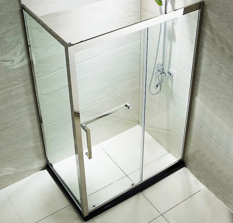 定制l直角型淋浴房浴室隔断干湿分离隔断简易洗澡浴屏玻璃推拉门 90*