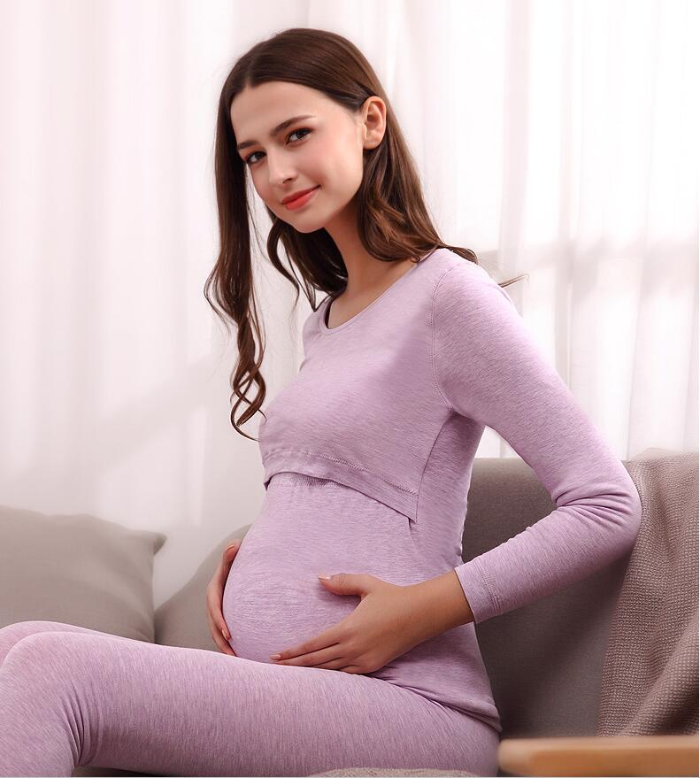 莱又莱 孕妇睡衣秋冬 哺乳睡衣秋冬新款孕妇秋衣秋裤 可调节腰围无缝