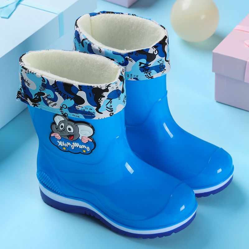 儿童雨鞋小童中童大童水鞋加绒宝宝雨靴女童男童防水防滑耐磨胶鞋小象