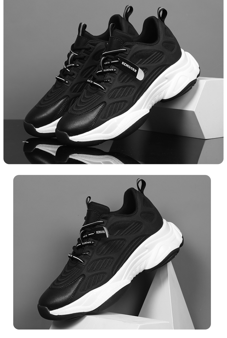 森高semgorn隐形增高鞋男白色运动鞋老爹鞋春夏透气休闲百搭男士内