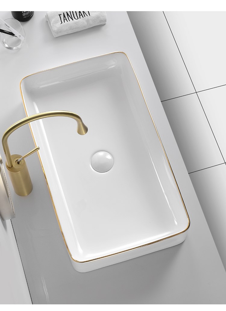 唯宝台盆薄金边台上盆圆形陶瓷卫生间洗脸盆小户型洗面盆家用洗a款盆