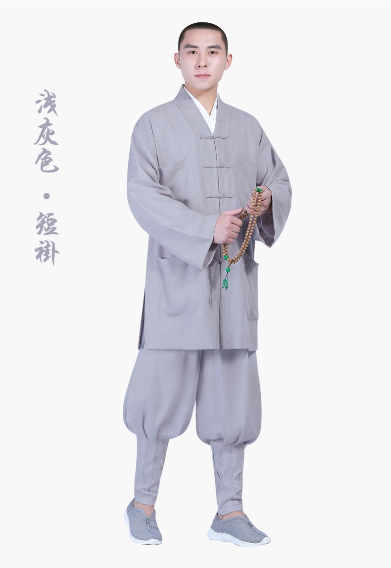 出僧人夏季冰丝僧服夏季僧服冰丝免绑腿罗汉褂短褂套装和尚服装僧袍