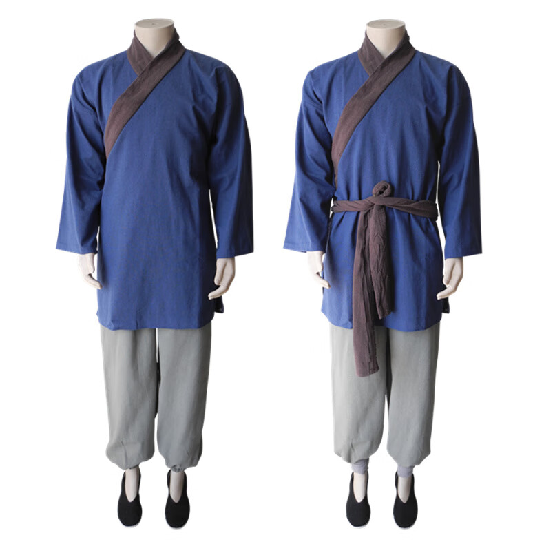 粗布棉装汉服上衣灯笼裤套装男民国清朝农民演出服装店小二服lqg 灰配