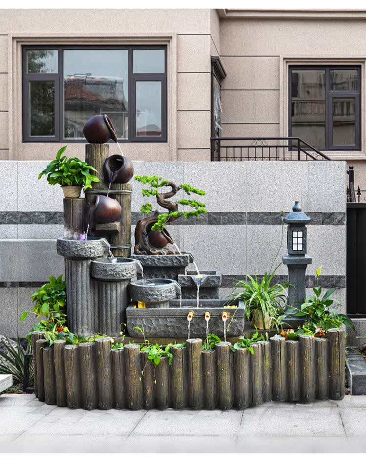 中式装饰庭院流水喷泉造景 户外室内阳台造景鱼池循环水假山水景观