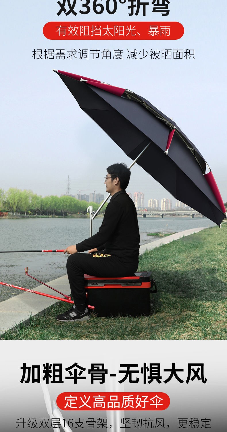 连球户外钓鱼用的遮阳伞加厚防晒垂钓专用折叠双层雨伞太阳伞牧马人空