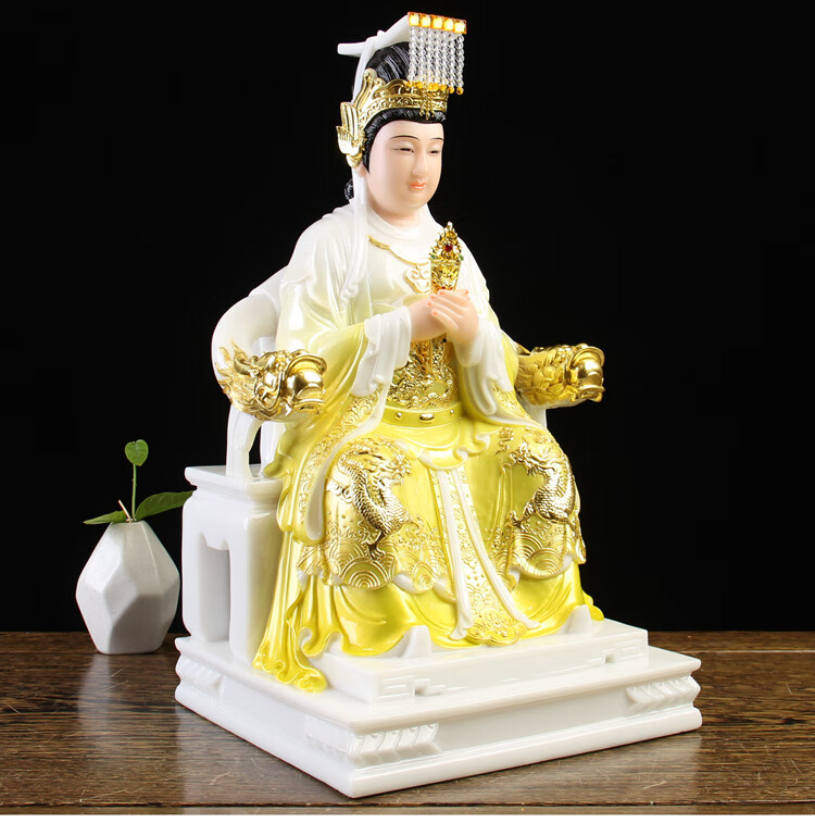 汉白玉妈祖神像天上圣母天后海神娘娘树脂佛像道家居家供奉摆件16英寸