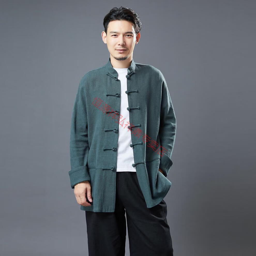 恒源祥品牌高端男装2022春新款太极服上衣男衬衫中国风棉麻外套宽松