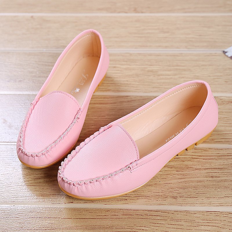 2021年春季妈妈鞋女士单鞋平底鞋软皮软底豆豆鞋女孕妇鞋白色35