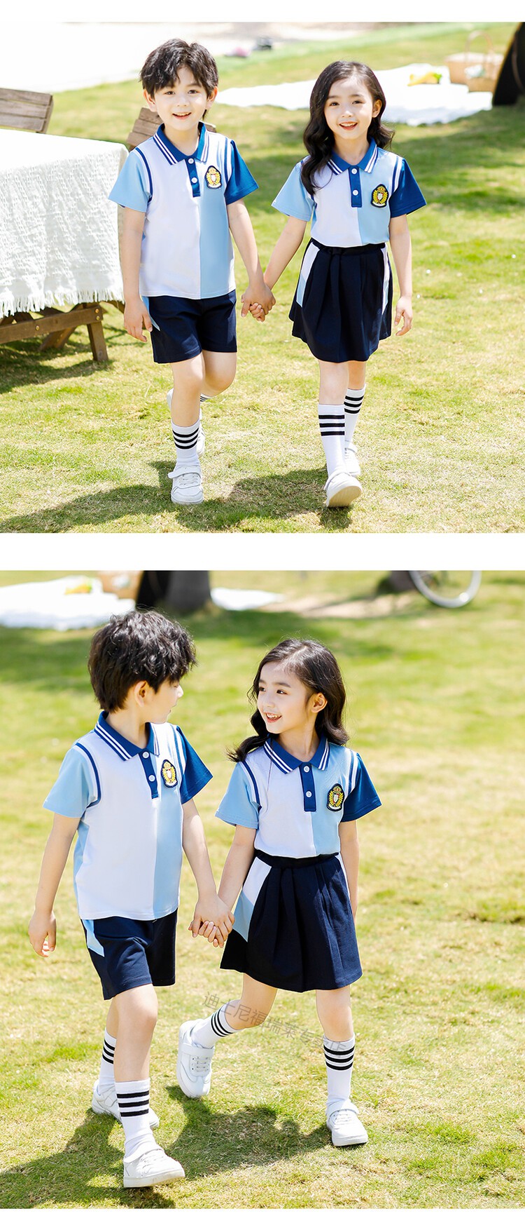 迪士尼同款儿童装小学生校服套装夏装短袖短裤女童半身裙学院风运动