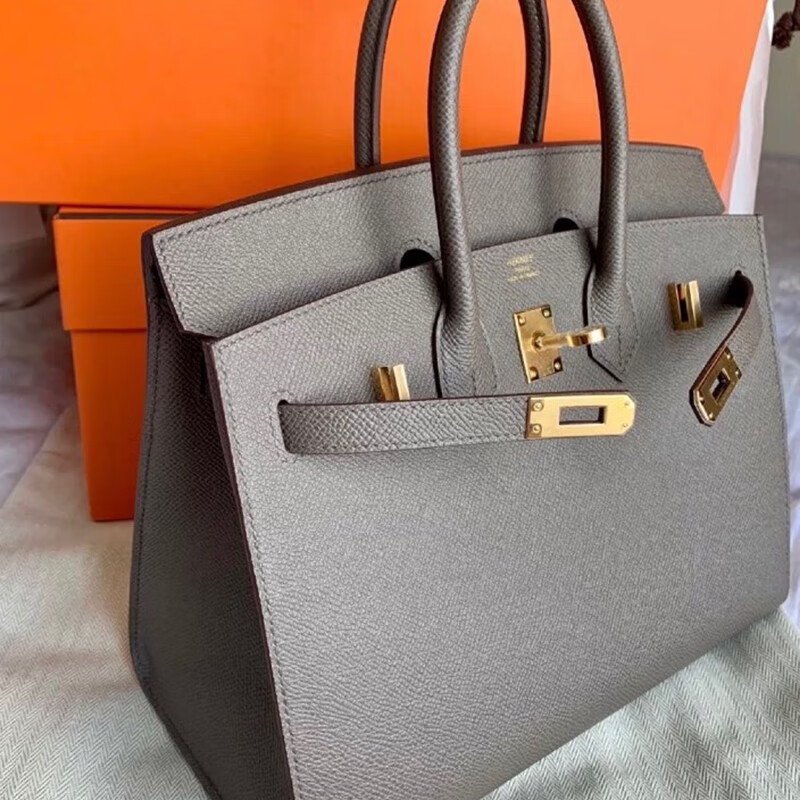 hermes爱马仕包包2021新款birkin25铂金手提包女款金扣官网旗舰锡器灰