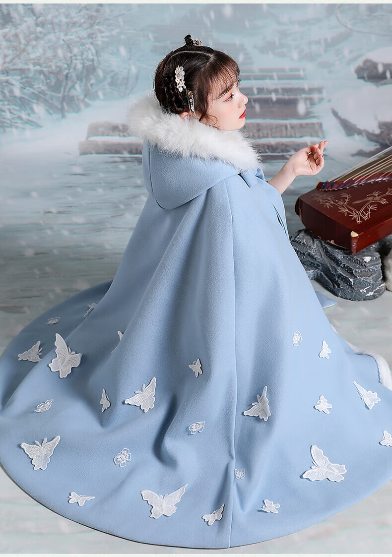 汉服带披肩女童冬季披风女斗篷加棉加厚秋冬装外出儿童外套加绒冬装换
