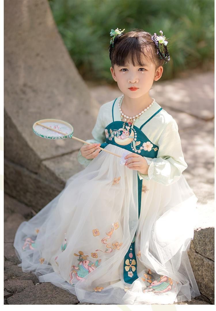 儿童女裙子2022新款洋气古装衣服女公主裙超仙古典演出服绿玉兔超仙