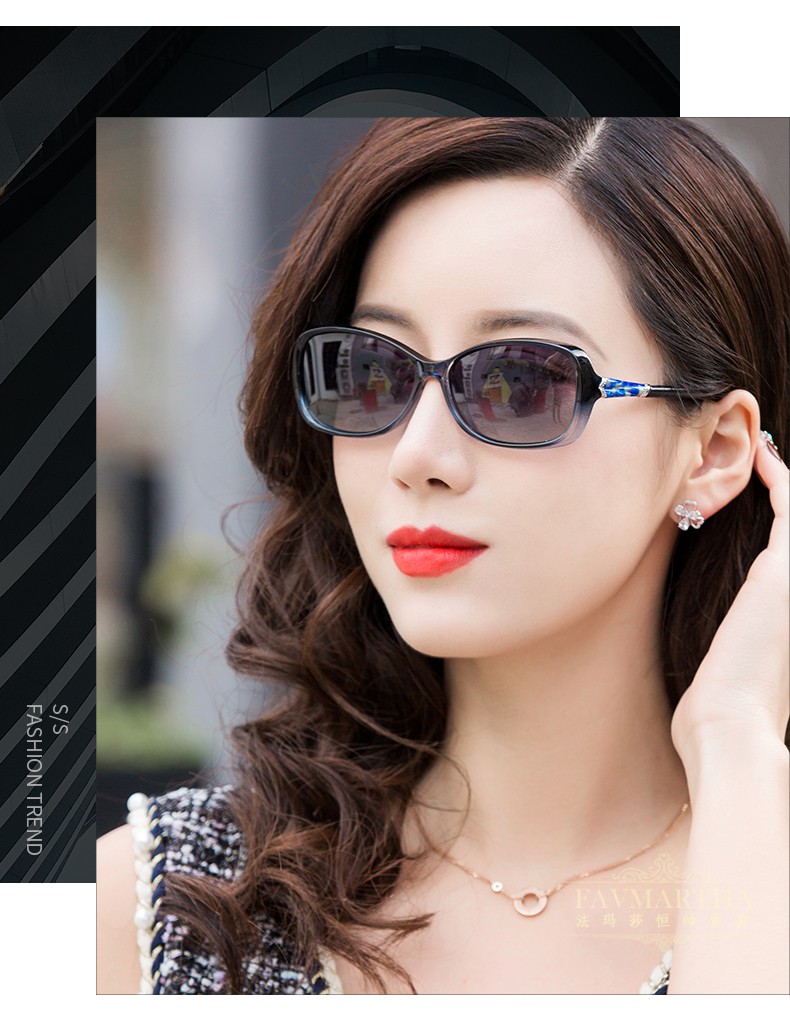 法玛莎品牌太阳镜女开车专用韩版简约小脸款小号墨镜蓝色时尚主图模特