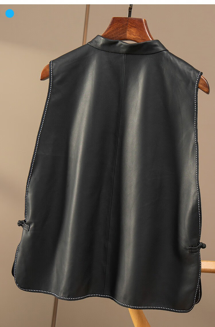 绵羊皮马甲女巨柔软奢新中式叠穿立领羊皮皮衣坎肩靓宫 黑色 m【图片