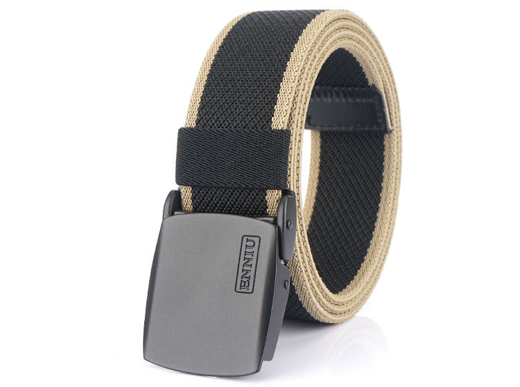 栀锦男士弹力腰带平滑扣学生户外运动帆布皮带年轻人松紧编织牛仔裤带