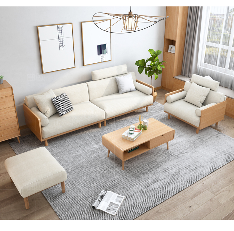 缎迁北欧原木沙发小户型日式小客厅家具实木直排沙发三人简约现代乳胶