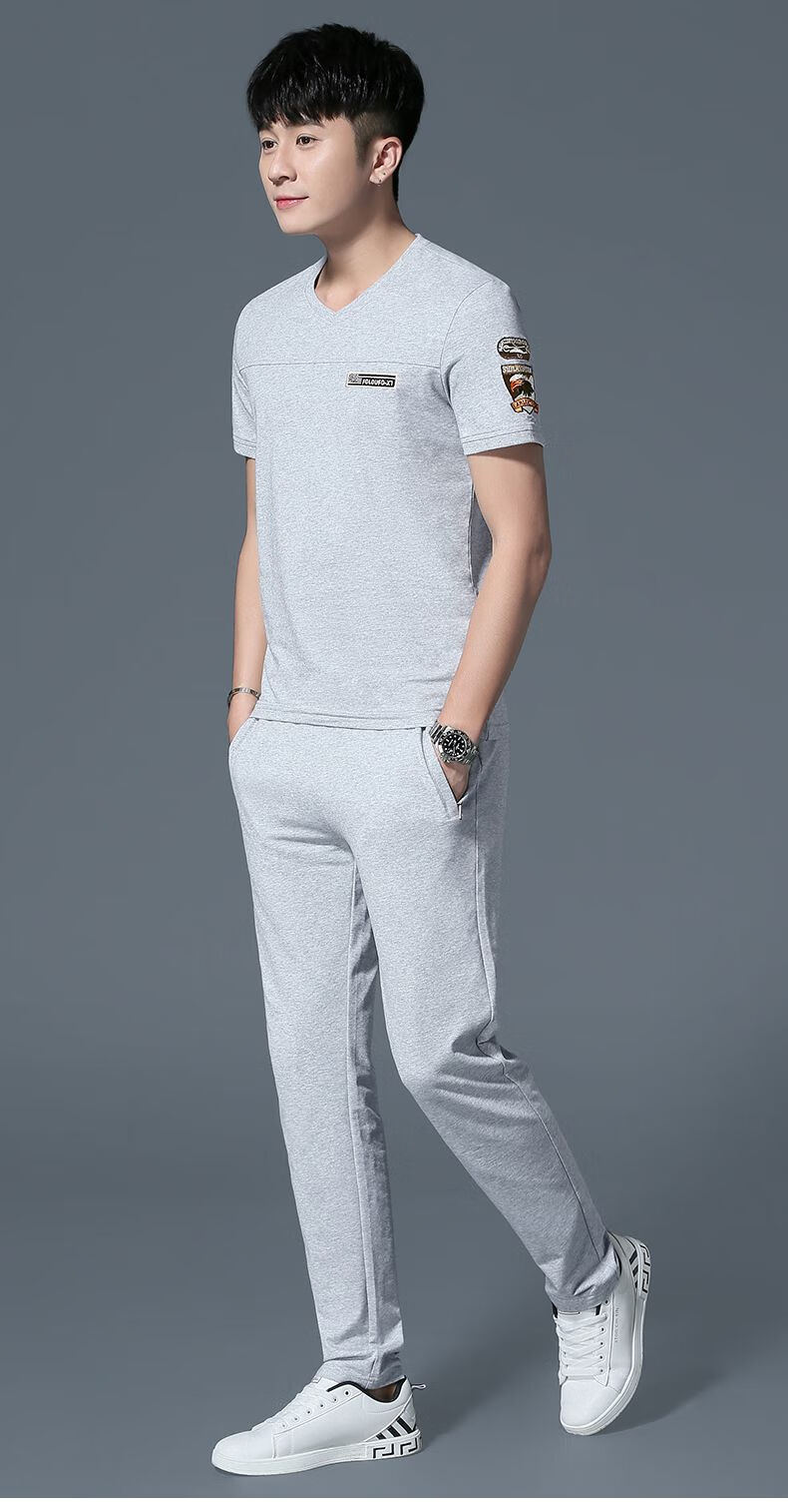 南极人高端轻奢男装夏季男士休闲套装两件套薄款修身短袖t恤男运动