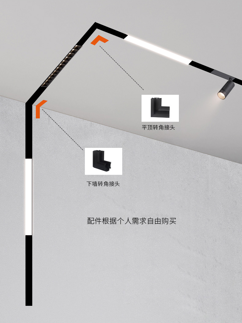 欧普侍旗舰品质磁吸轨道灯无边框嵌入式led窄版暗装隐藏线条形cob导轨