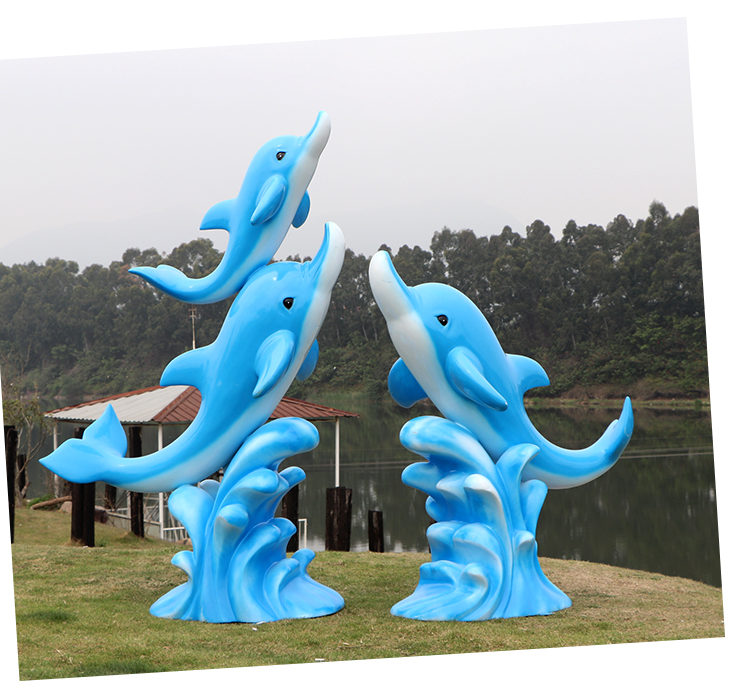 户外沙滩仿真海豚雕塑海洋公园动物摆件玻璃钢观赏工艺品美陈装饰海螺