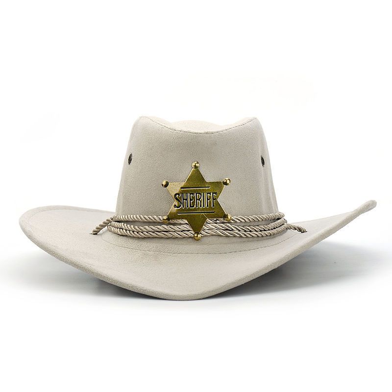 西部牛仔帽西部牛仔帽复古治安官警长徽章帽子骑马旅游钓鱼遮阳防晒带