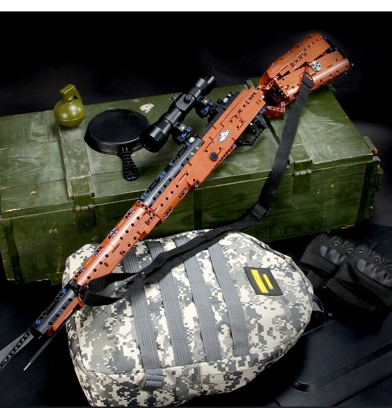 组装高难度积木玩具枪拼装模型98k吃鸡枪男孩儿童玩具加特林连发软弹