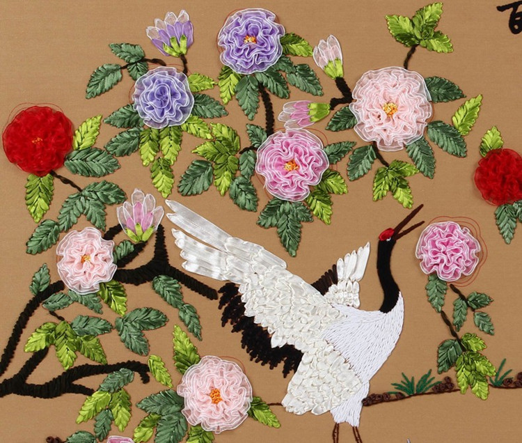 diy丝带绣百年富贵年年富贵客厅大挂画 婚庆仙鹤牡丹祝寿花开 百年