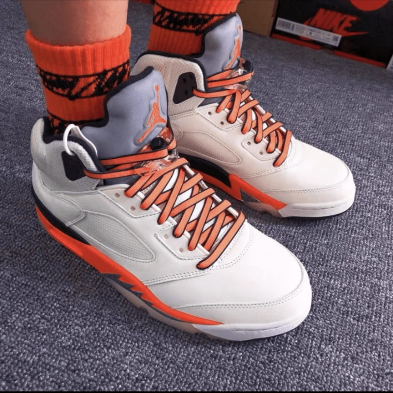 适配aj5鞋带air白橙色扣碎腰果花泼墨扎染渐变字母篮球鞋带 橙色扣碎