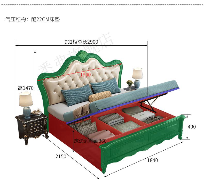 欧式实木床双人主卧约美式轻奢家具婚床2x2米大床单
