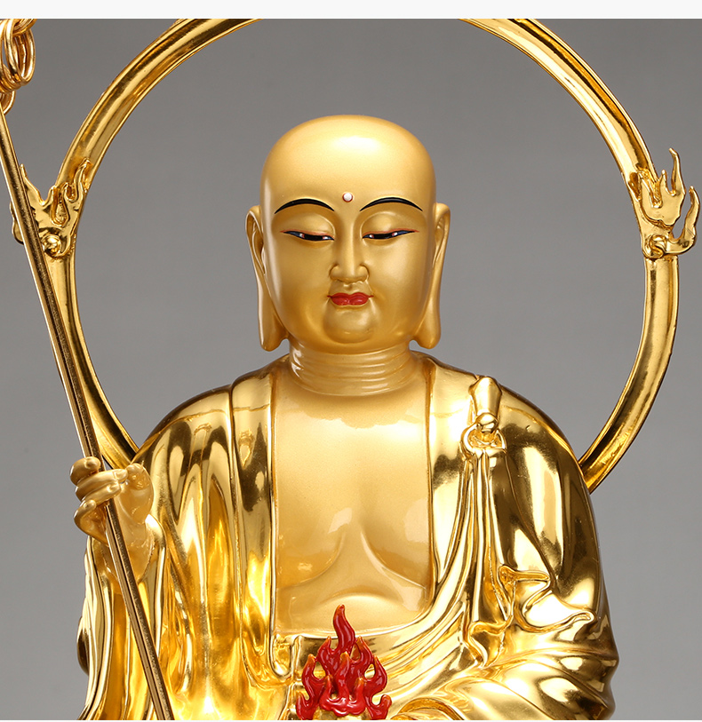 冠门佛具自在地藏王菩萨像铜贴金地藏王菩佛像摆件供奉地藏菩萨贴金